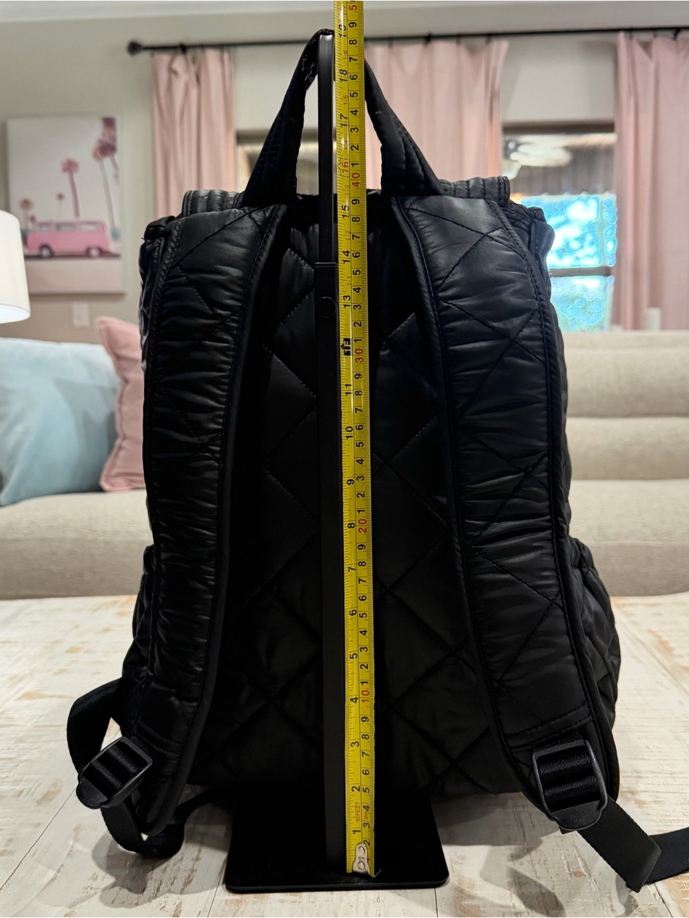 Vera Bradley Backpack Puffy Quilted Black Backpack Houndstooth Lining NWOT - Picture 3 of 8